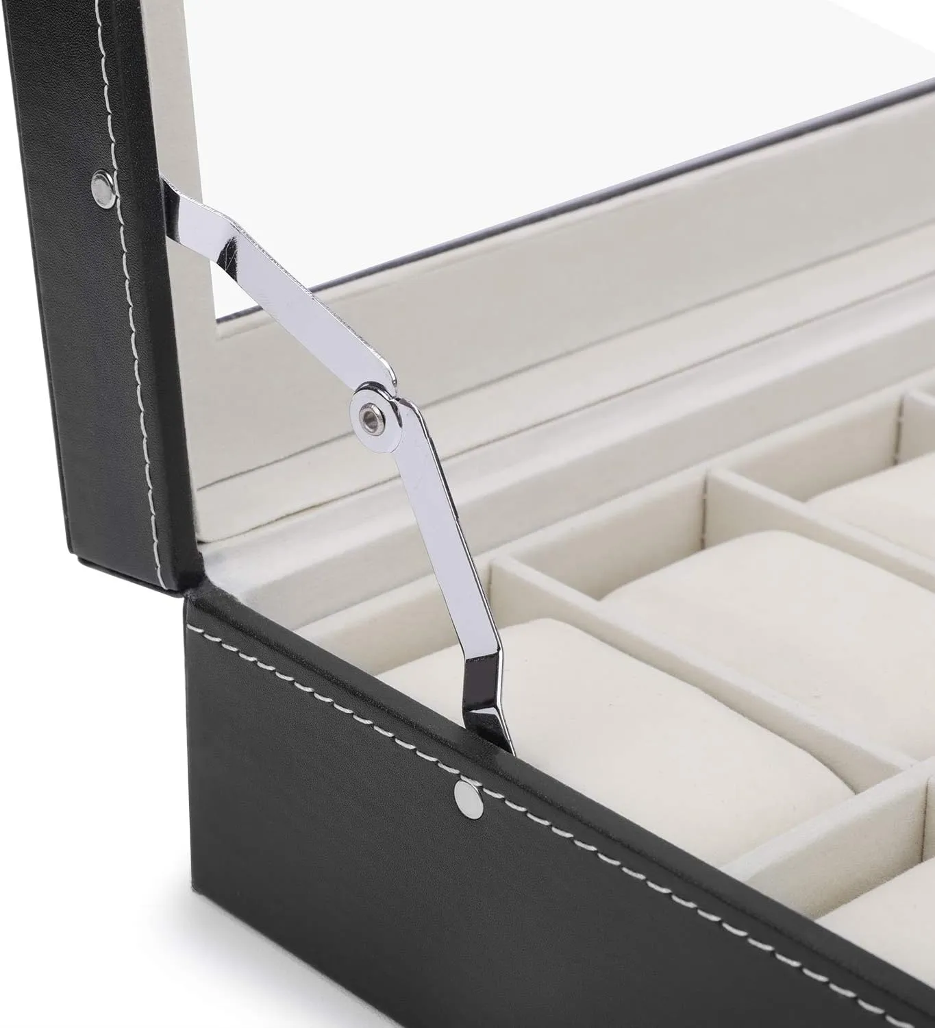 24 Watch Box Mens Large Watch Case Lockable Jewelry Display Organizer with Acrylic Lid Black Faux Leather