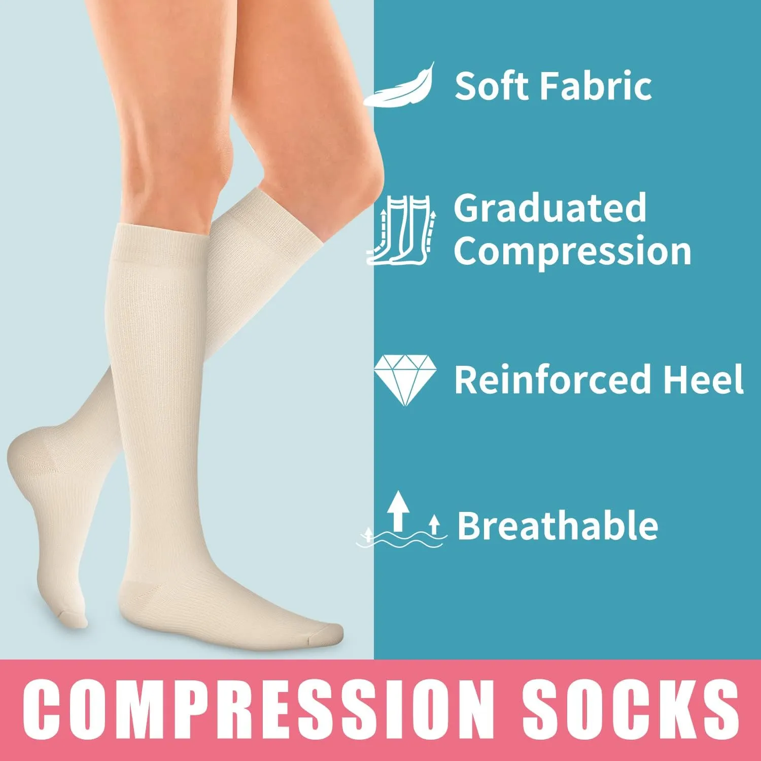 BLUEENJOY Compression Socks for Women & Men (3 pairs) - Best Support for Nurses, Running, Hiking, Recovery & Flight Socks