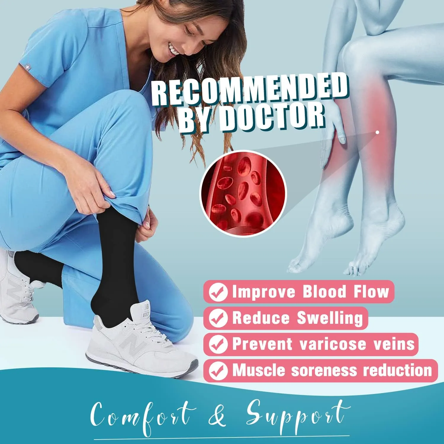 BLUEENJOY Compression Socks for Women & Men (3 pairs) - Best Support for Nurses, Running, Hiking, Recovery & Flight Socks