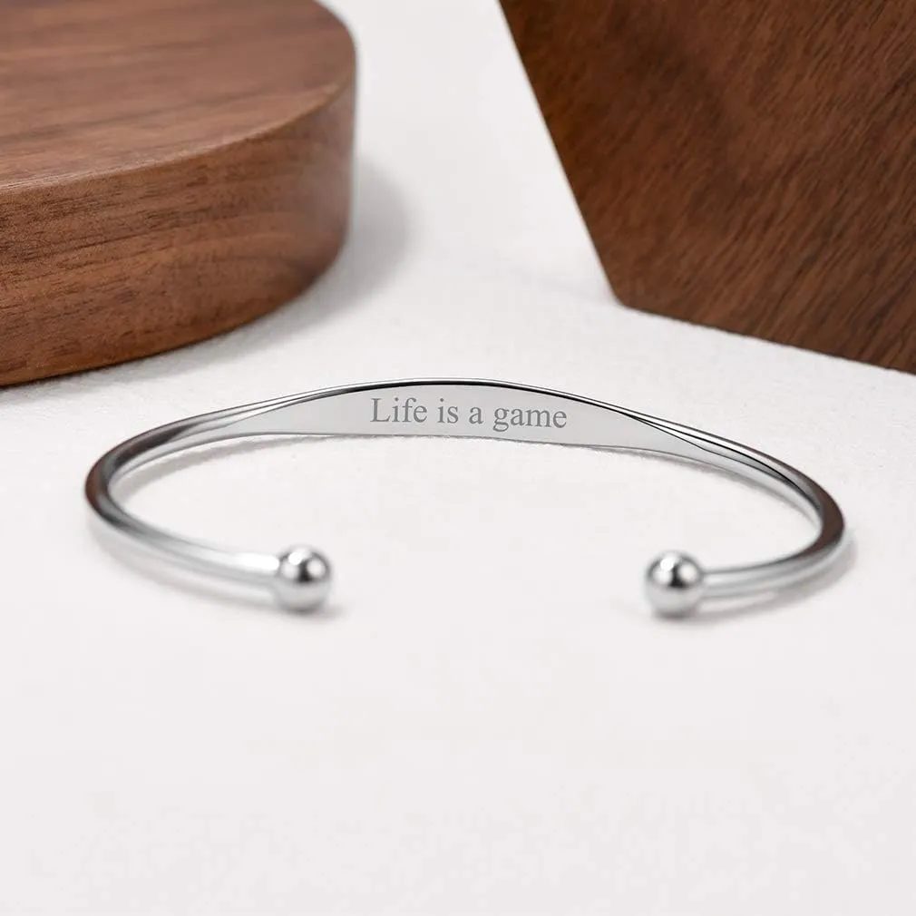 Custom4U Personalized Cuff Bracelets Custom Name Bangle Bracelet Inspirational Words Text Any Message Engraved Memory Jewelry Customized Gifts for Women BFF (Gift Box)