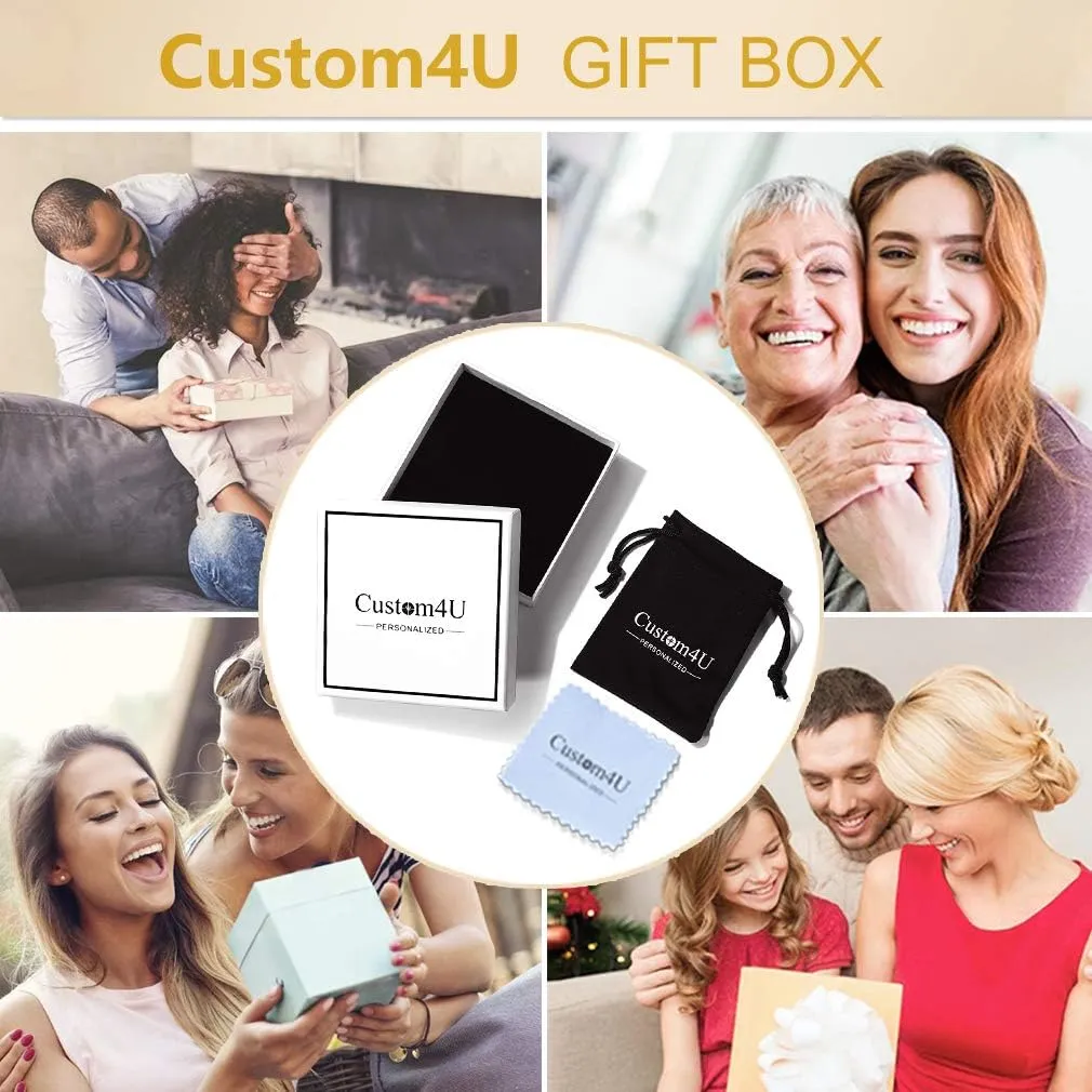 Custom4U Personalized Cuff Bracelets Custom Name Bangle Bracelet Inspirational Words Text Any Message Engraved Memory Jewelry Customized Gifts for Women BFF (Gift Box)