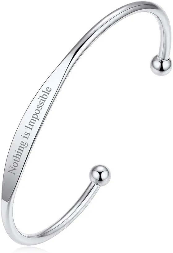 Custom4U Personalized Cuff Bracelets Custom Name Bangle Bracelet Inspirational Words Text Any Message Engraved Memory Jewelry Customized Gifts for Women BFF (Gift Box)