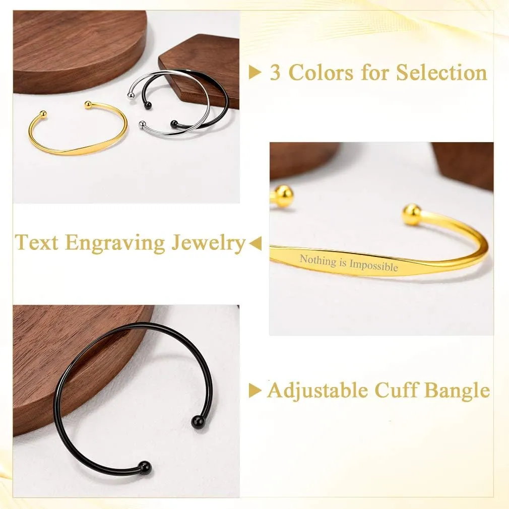 Custom4U Personalized Cuff Bracelets Custom Name Bangle Bracelet Inspirational Words Text Any Message Engraved Memory Jewelry Customized Gifts for Women BFF (Gift Box)