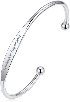 Custom4U Personalized Cuff Bracelets Custom Name Bangle Bracelet Inspirational Words Text Any Message Engraved Memory Jewelry Customized Gifts for Women BFF (Gift Box)
