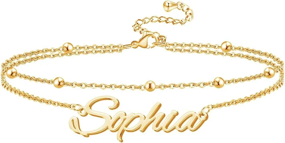 DayOfShe Personalized Name Bracelet or Anklet for Women, Custom Engraved Inspirational Cuff Bangle Infinity Love Gift for Mom