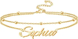 DayOfShe Personalized Name Bracelet or Anklet for Women, Custom Engraved Inspirational Cuff Bangle Infinity Love Gift for Mom