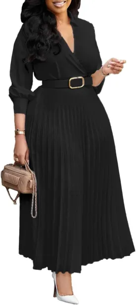 Elainone Women’s 3/4 Sleeve Flared A Line Dress Wedding Guest Casual Semi Formal Office Lady Dresses with Belt