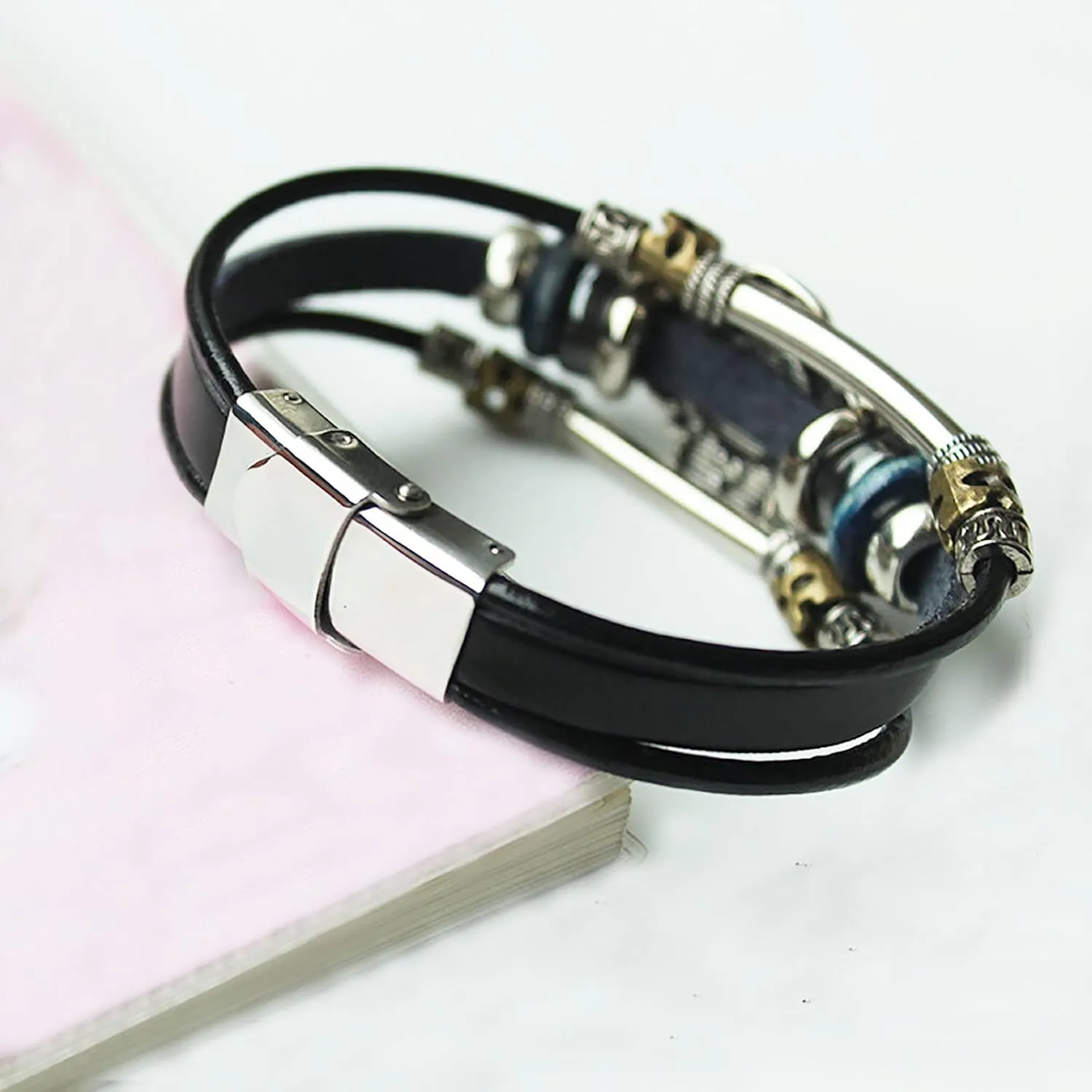 Evil Eye Bracelets for Men, Protection Bracelet Black Leather Bracelet Wristband Beaded Bracelet Anklet Wrap Blue Eye Strand Bracelets for Women Spiritual Jewelry Gift