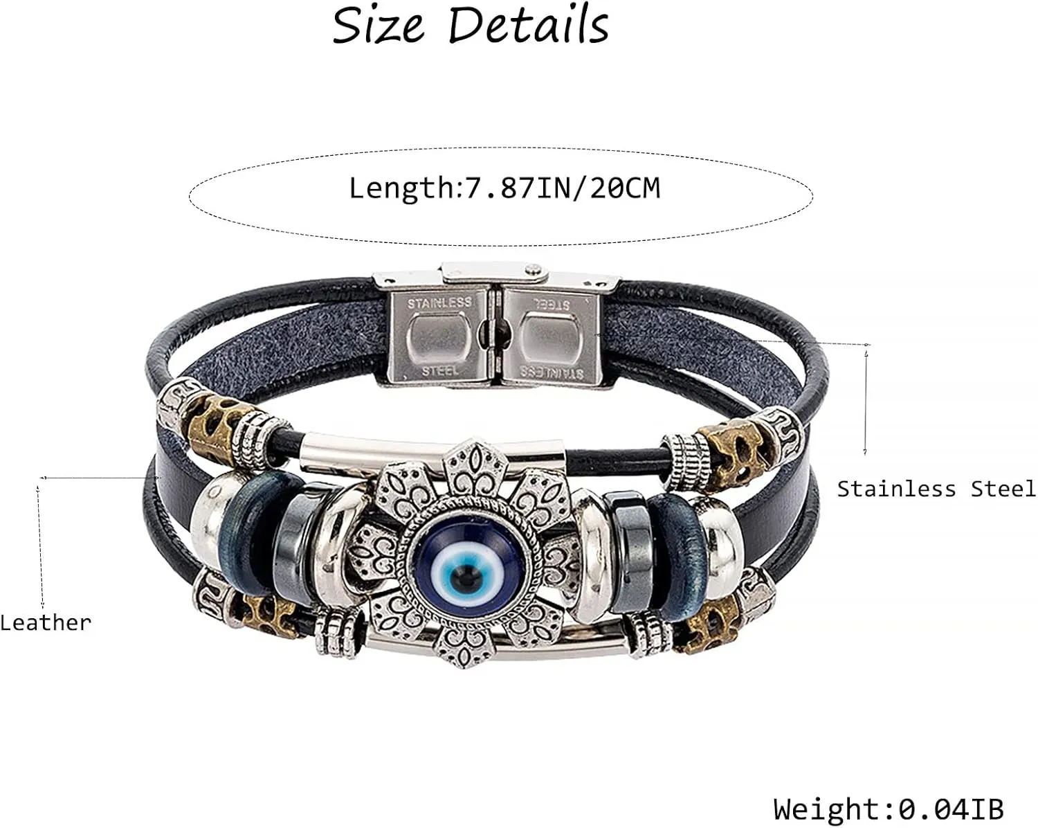 Evil Eye Bracelets for Men, Protection Bracelet Black Leather Bracelet Wristband Beaded Bracelet Anklet Wrap Blue Eye Strand Bracelets for Women Spiritual Jewelry Gift