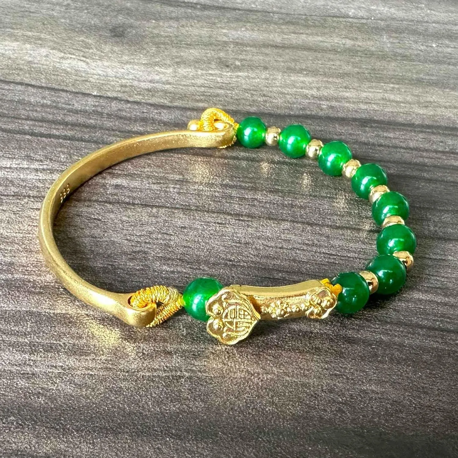 Fashion 18K Gold Plated Lucky Wish Arm Band Cuff Bracelet Faux Jade Stone Bracelet