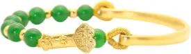 Fashion 18K Gold Plated Lucky Wish Arm Band Cuff Bracelet Faux Jade Stone Bracelet