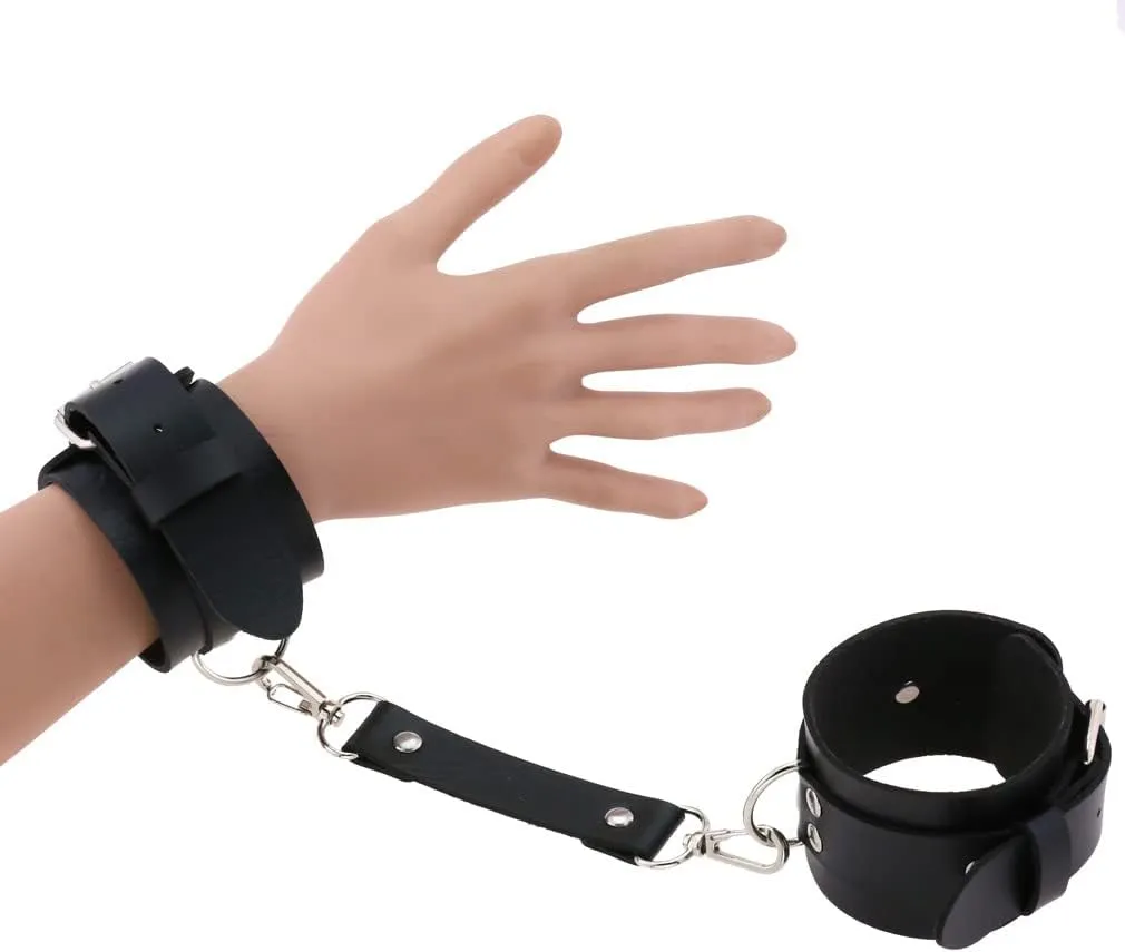 FM FM42 Multicolor PU Simulated Leather Clip-on Adjustable Buckle Bracelet Handcuffs, Pack of 2 PCs