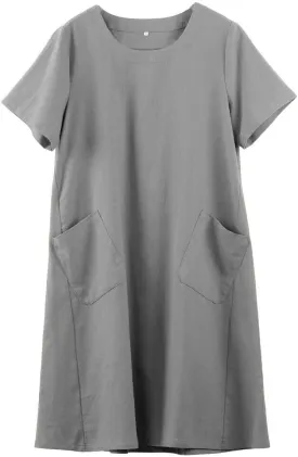 FTCayanz Women's Linen Shirt Dresses Summer Casual Short Sleeve Plaid Tunic Midi Dress