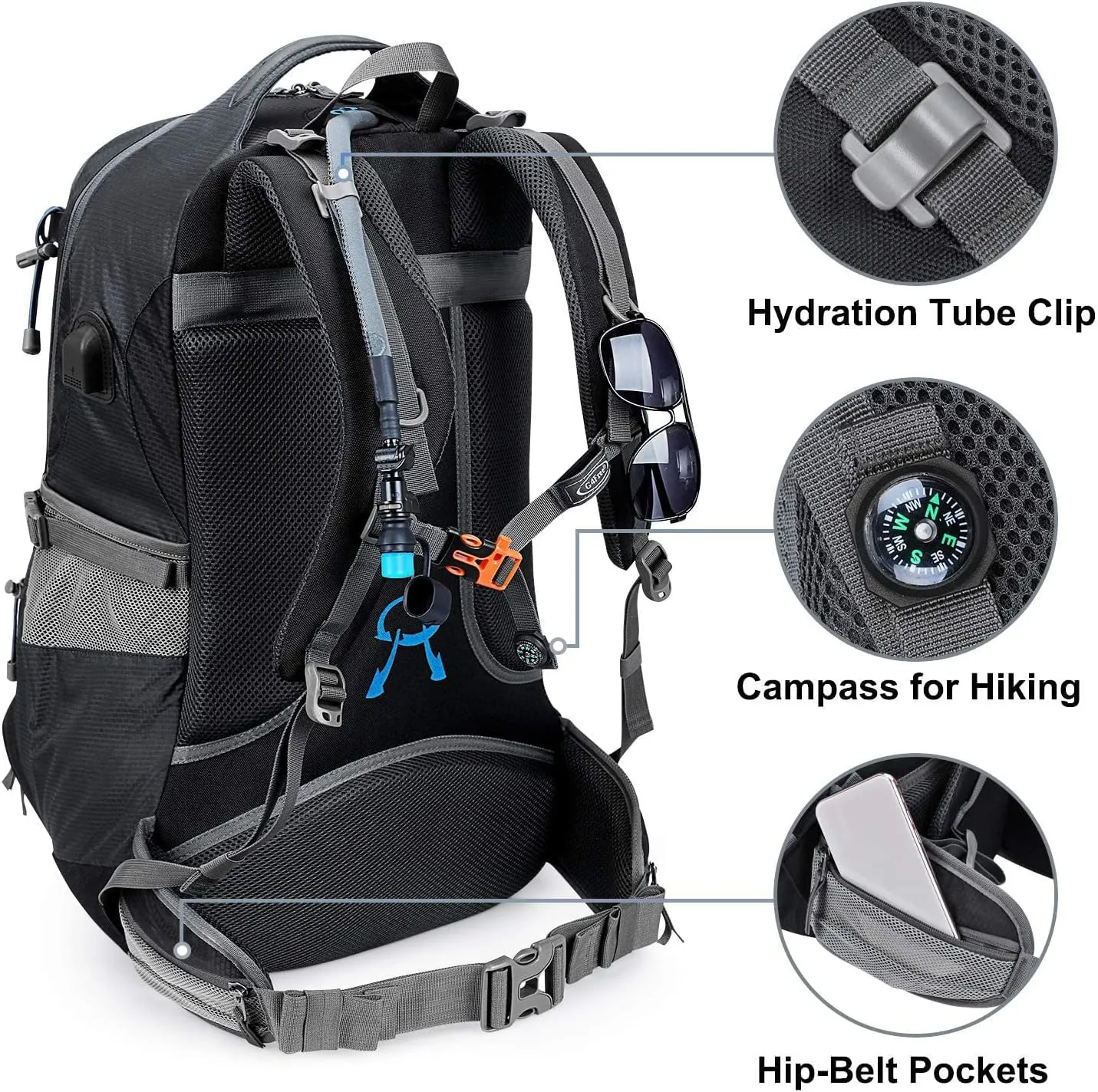 G4Free 50L Hiking Backpack Waterproof Daypack Outdoor Camping Climbing Backpack with Rain Cover for Men Women(Dark Grey)