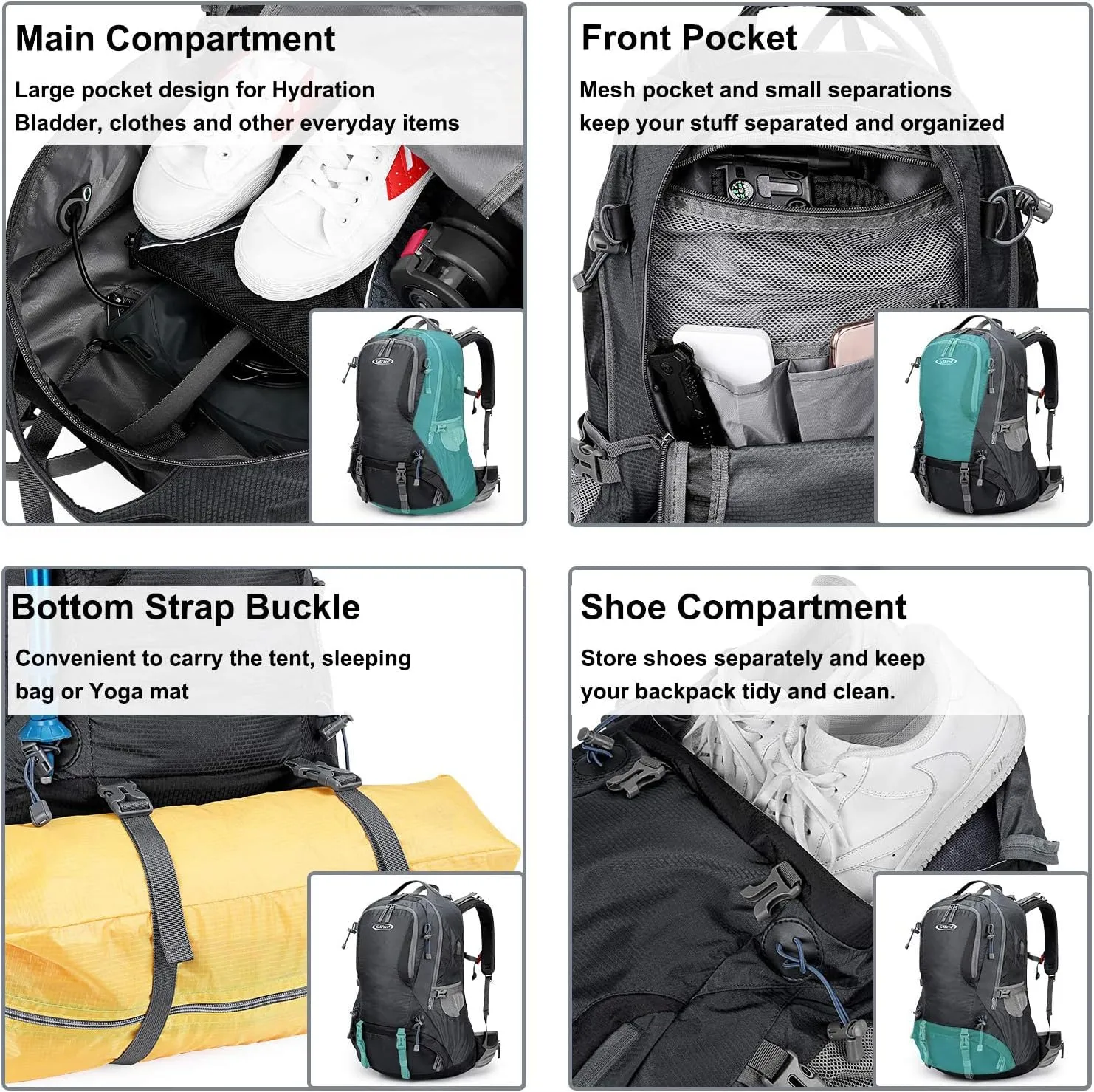 G4Free 50L Hiking Backpack Waterproof Daypack Outdoor Camping Climbing Backpack with Rain Cover for Men Women(Dark Grey)