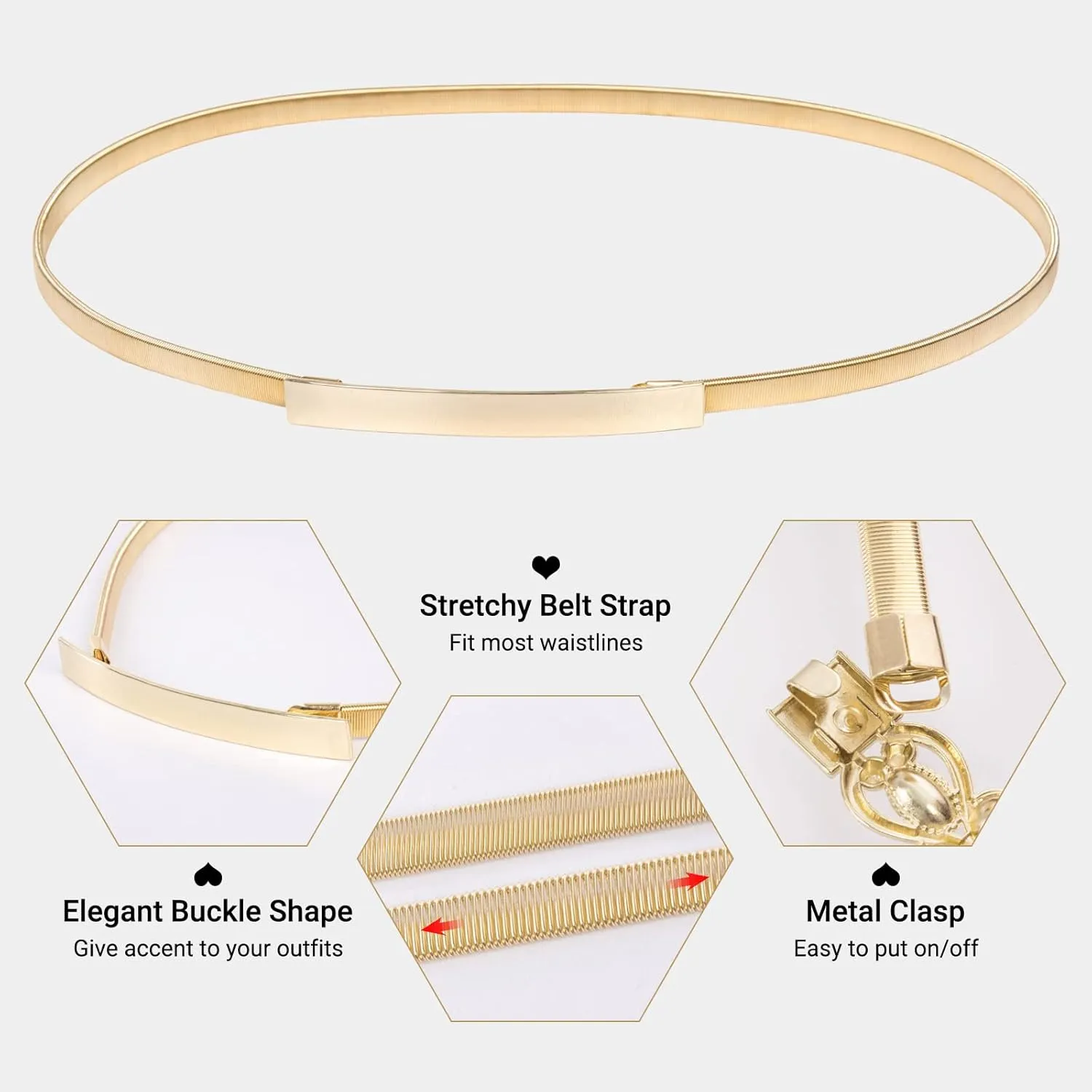 GRACE KARIN Women Skinny Metal Cinch Belt Gold Waistband Elastic Waist Belt CL633