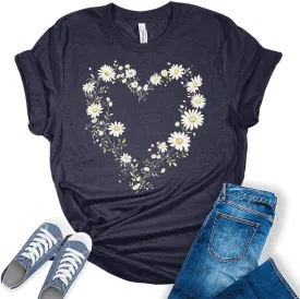 GyftWear Womens Floral Shirts Wildflower Vintage Graphic Tees Spring Short Sleeve Cottagecore T Shirts Bella Summer Tops