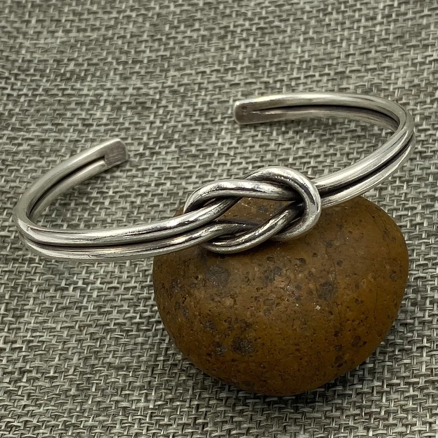 Handmade Sterling Knot Cuff Bracelet, Minimalist Rustic Simple two Silver Wires Reef Knot, Friendship Love Bracelet, 6.5" Adjustable Cuff, Gift for Her or Him