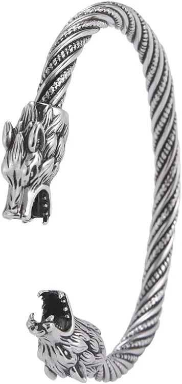 kkjoy Viking Bracelet for Men Stainless Steel Animal Head Screw Teen Cuff Bangle Norse Biker Nordic Pirates Amulet Jewellery