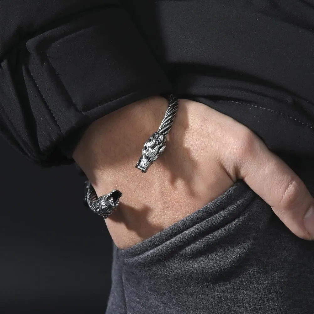 kkjoy Viking Bracelet for Men Stainless Steel Animal Head Screw Teen Cuff Bangle Norse Biker Nordic Pirates Amulet Jewellery