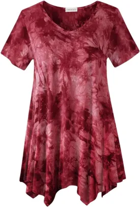 LARACE Plus Size Tops for Womens Summer Clothes Short Sleeve Shirts Casual V Neck Tunic Asymmetrical Blouses