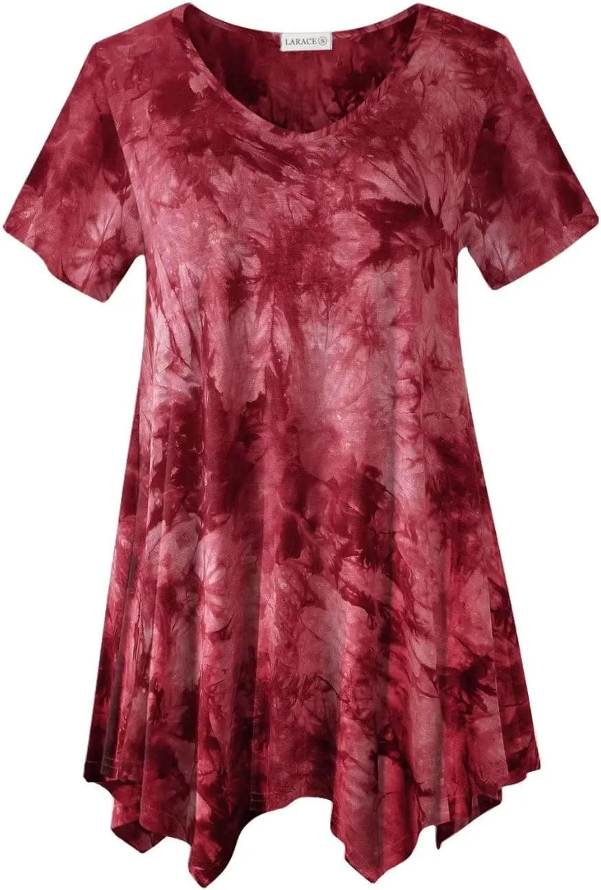 LARACE Plus Size Tops for Womens Summer Clothes Short Sleeve Shirts Casual V Neck Tunic Asymmetrical Blouses