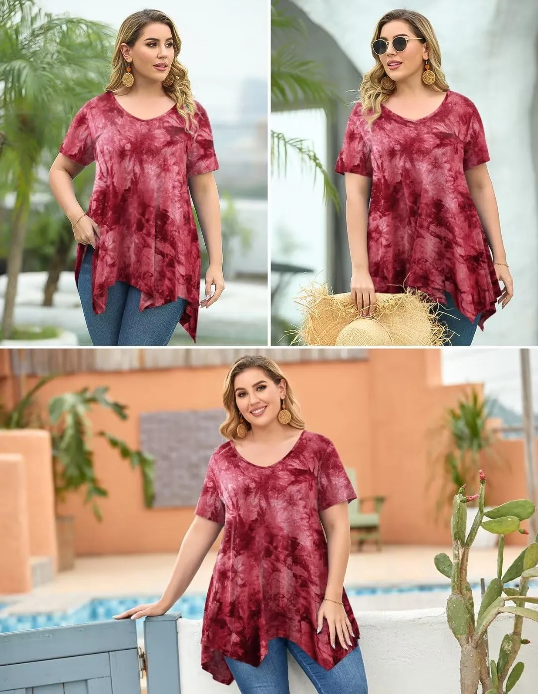 LARACE Plus Size Tops for Womens Summer Clothes Short Sleeve Shirts Casual V Neck Tunic Asymmetrical Blouses
