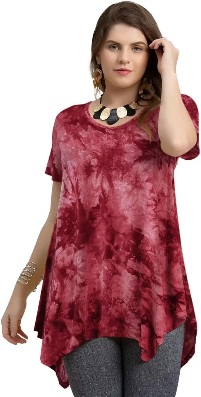 LARACE Plus Size Tops for Womens Summer Clothes Short Sleeve Shirts Casual V Neck Tunic Asymmetrical Blouses