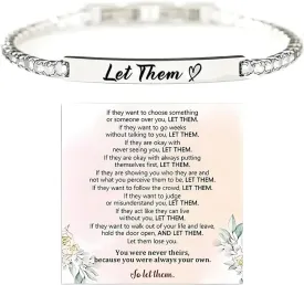 LIU JUN Let Them Bracelet For Women, Let Them Crystal Bracelet Motivational Stainless Steel Engraving Tube Bracelets Inspirational Self Worth Energy Friendship Jewelry Gifts For Women Men