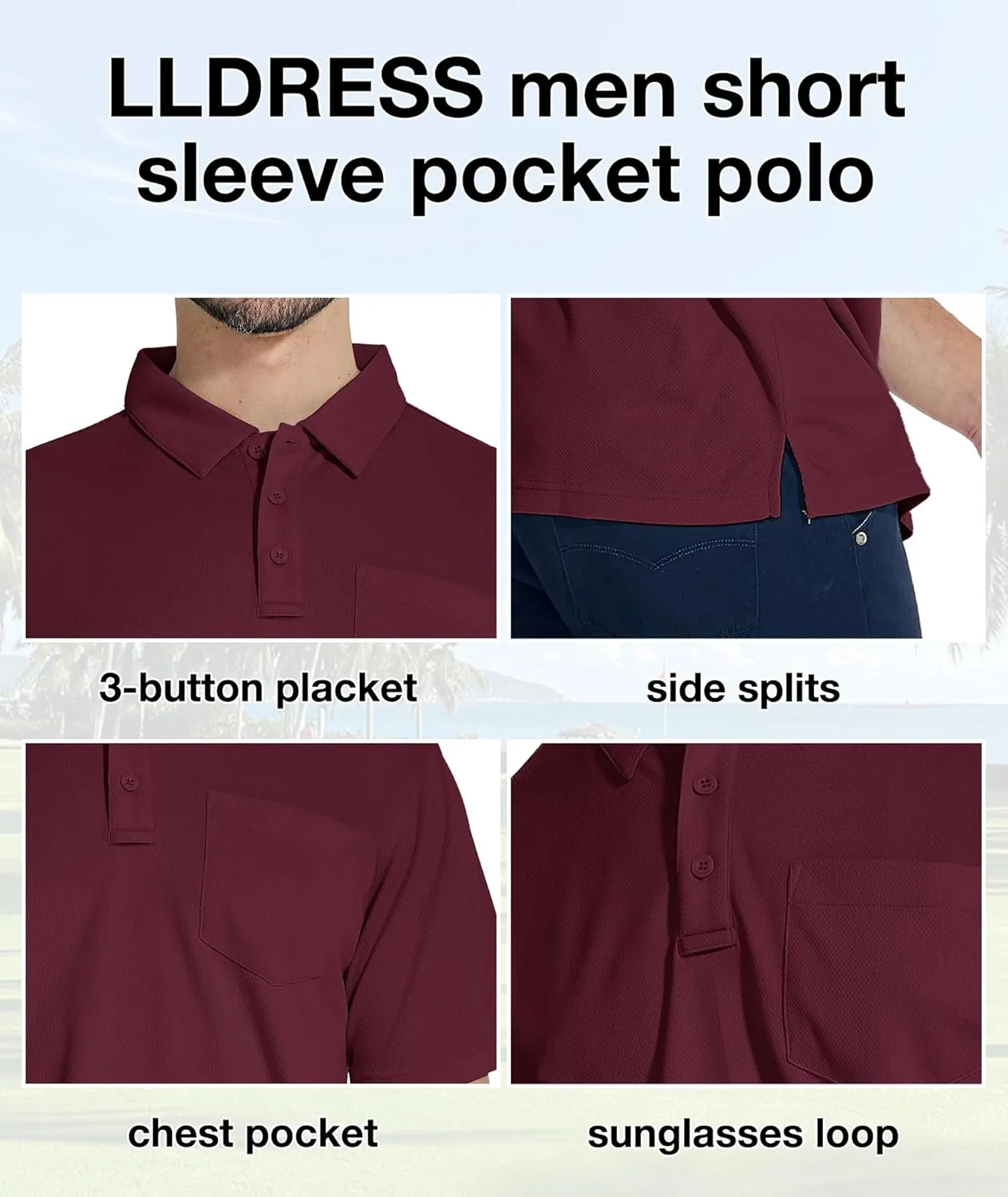 LLdress Men's Polo Golf Shirt Short Sleeve T-Shirts Pique Collared Shirts with Pocket
