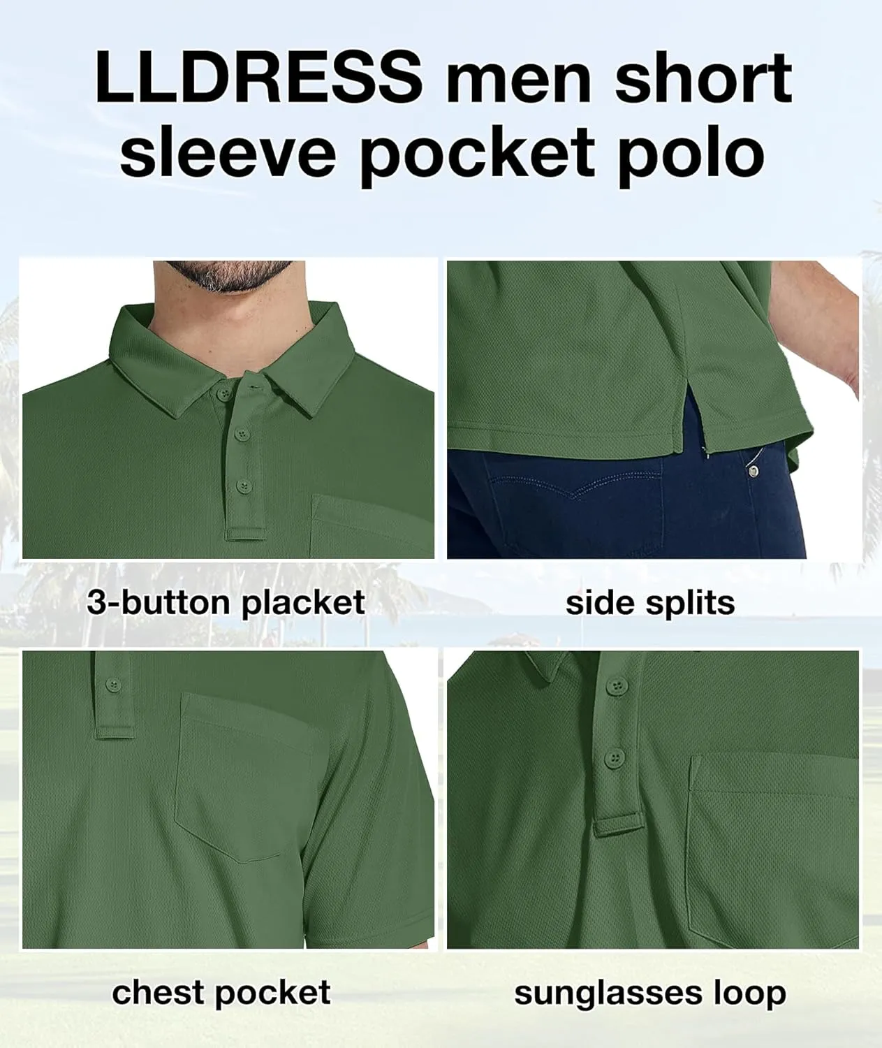 LLdress Men's Polo Golf Shirt Short Sleeve T-Shirts Pique Collared Shirts with Pocket