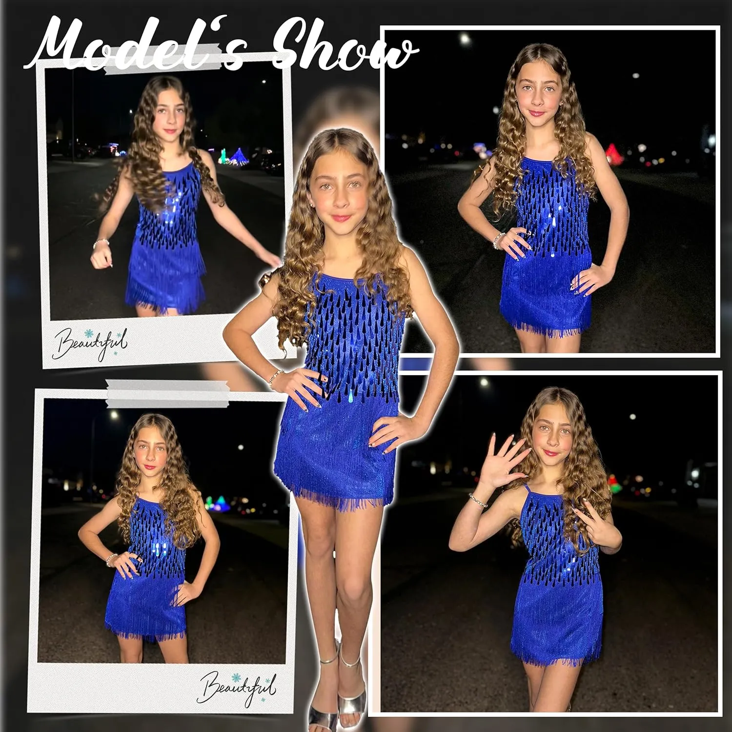 LOLANTA 2Pcs Girls Sequin Fringe Dress, Salsa Cha Cha Tassel Latin Dance Dress & Shorts, Adjustable Spaghetti Strap 5-13 Yrs