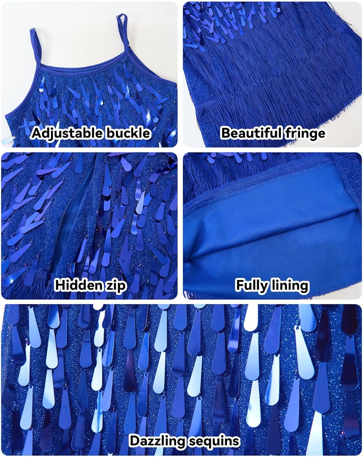 LOLANTA 2Pcs Girls Sequin Fringe Dress, Salsa Cha Cha Tassel Latin Dance Dress & Shorts, Adjustable Spaghetti Strap 5-13 Yrs