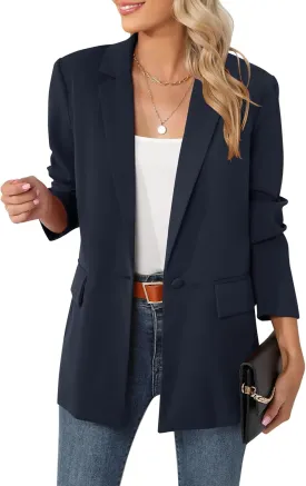 LUYAA Womens Oversized Blazer Jacket Casual Work Office Open Front Suit Jacket with Linning and Shoulder Pads