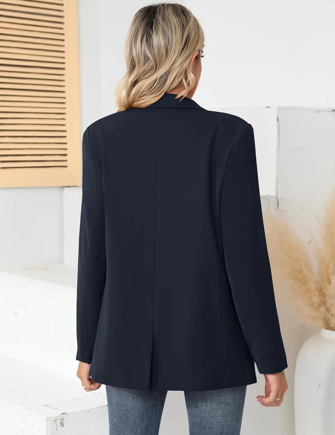 LUYAA Womens Oversized Blazer Jacket Casual Work Office Open Front Suit Jacket with Linning and Shoulder Pads