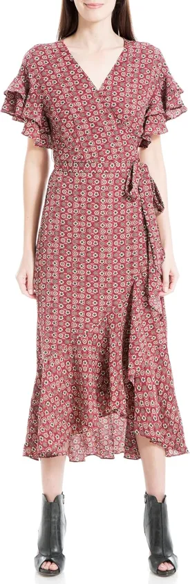 Max Studio Women's Ruffle Crepe High/Low Wrap Midi Dress