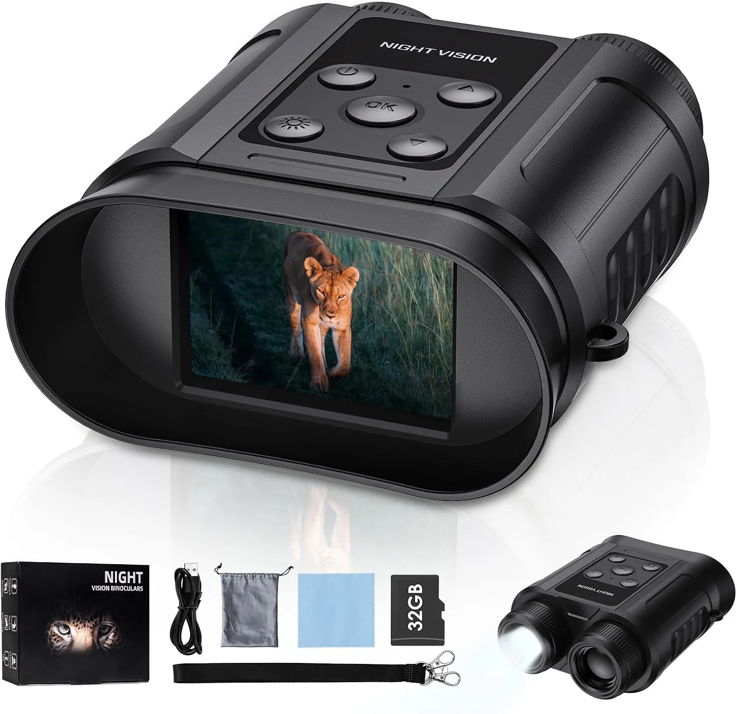 Night Vision Goggles,Compact Night Vision Binoculars, 8X Digital Zoom,32GB Card, Supports Photo/Video Capture,Ideal for Camping, Hiking,Education, Wildlife Watching,Gifts for Men (Black)