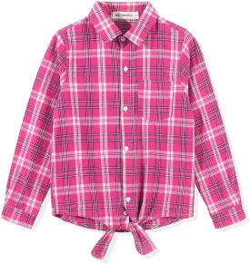 Noomelfish Girls Long Sleeve Button Down Shirt Tie Front Blouse Tops (5-12 Years)