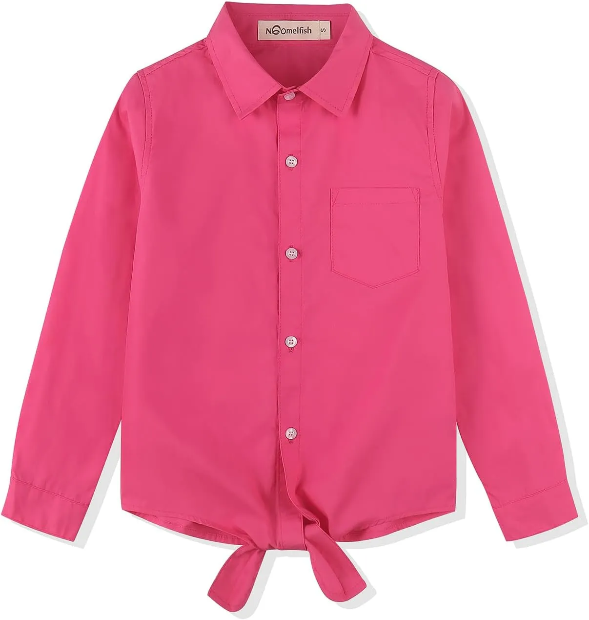 Noomelfish Girls Long Sleeve Button Down Shirt Tie Front Blouse Tops (5-12 Years)