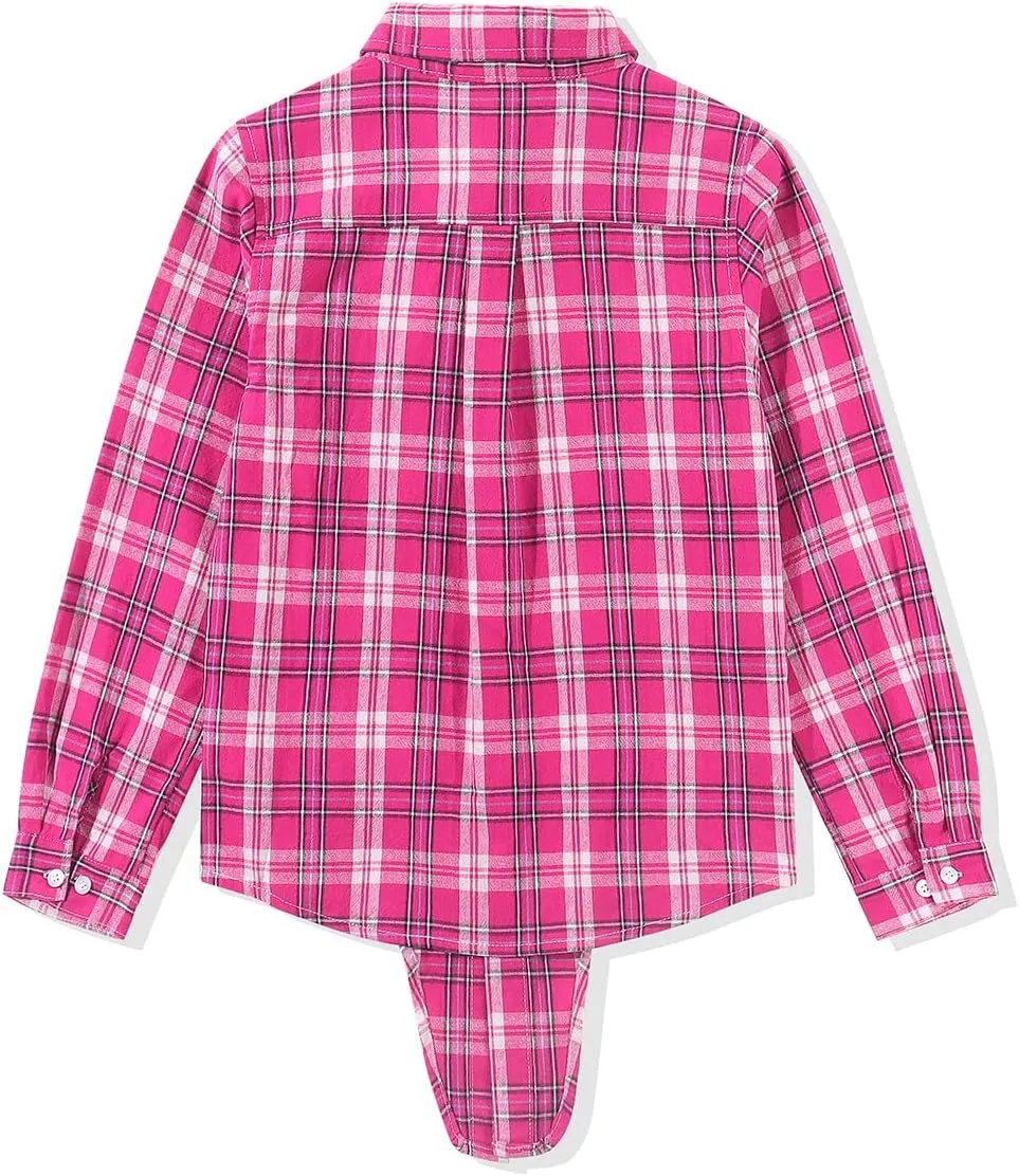 Noomelfish Girls Long Sleeve Button Down Shirt Tie Front Blouse Tops (5-12 Years)