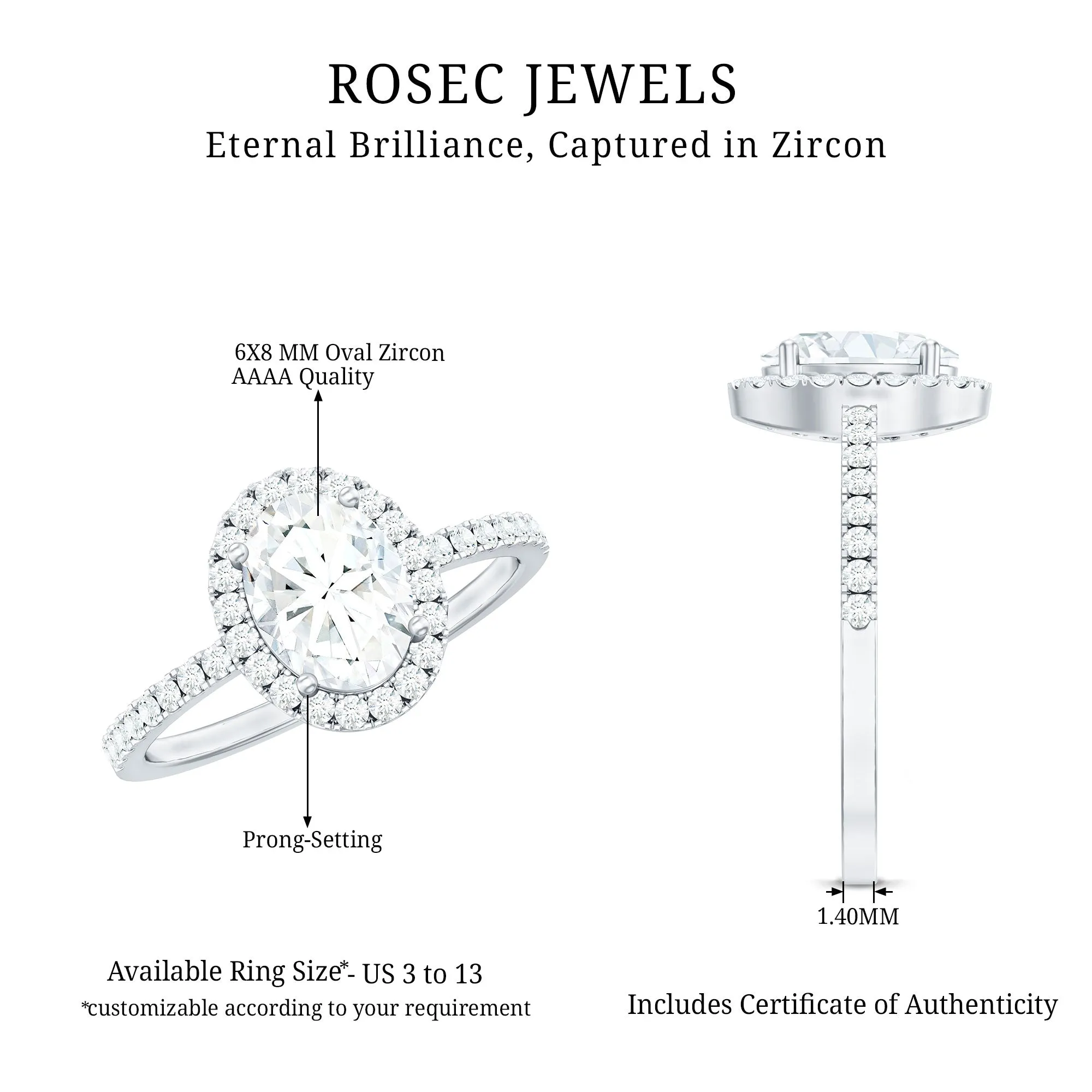 Oval Zircon Halo Engagement Ring