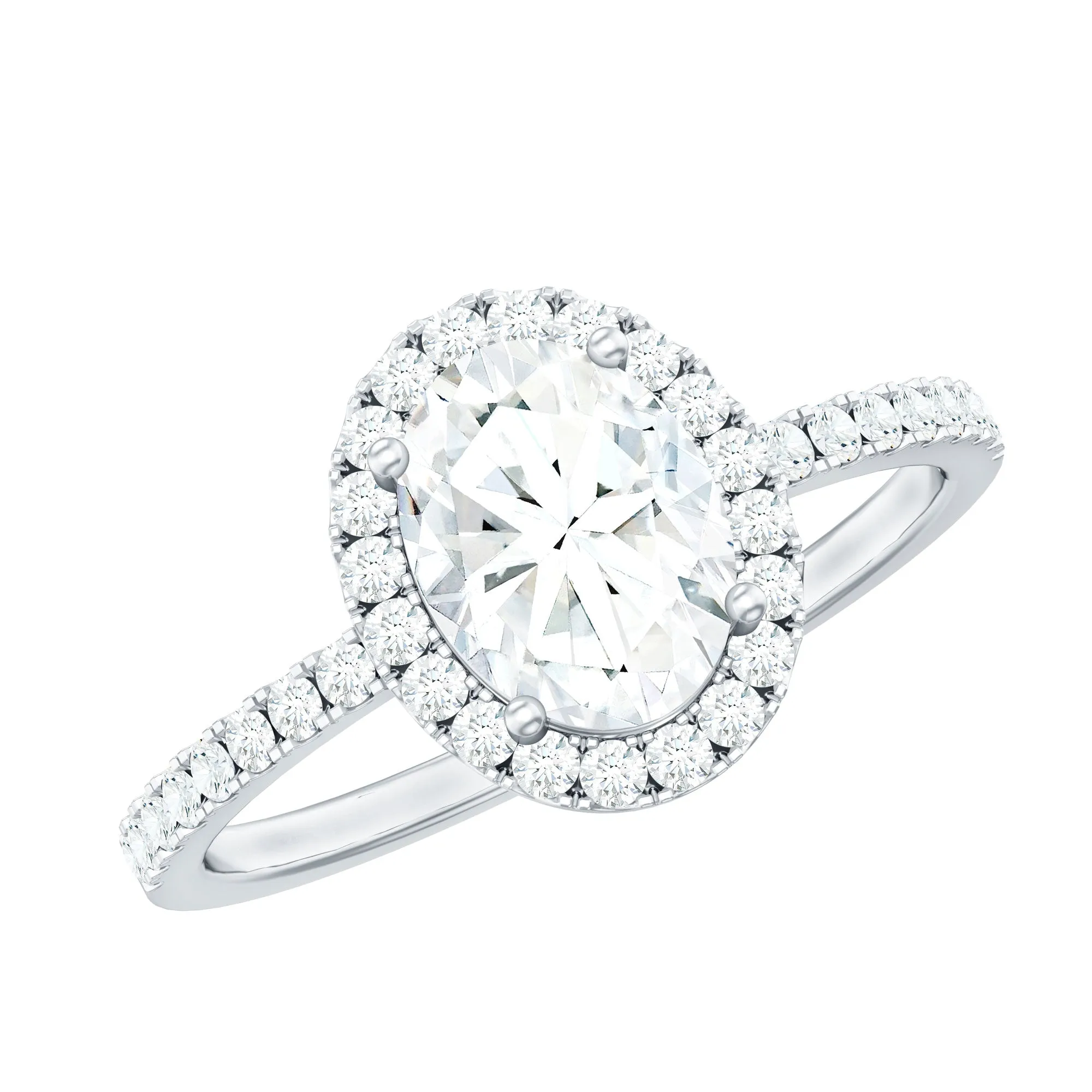 Oval Zircon Halo Engagement Ring