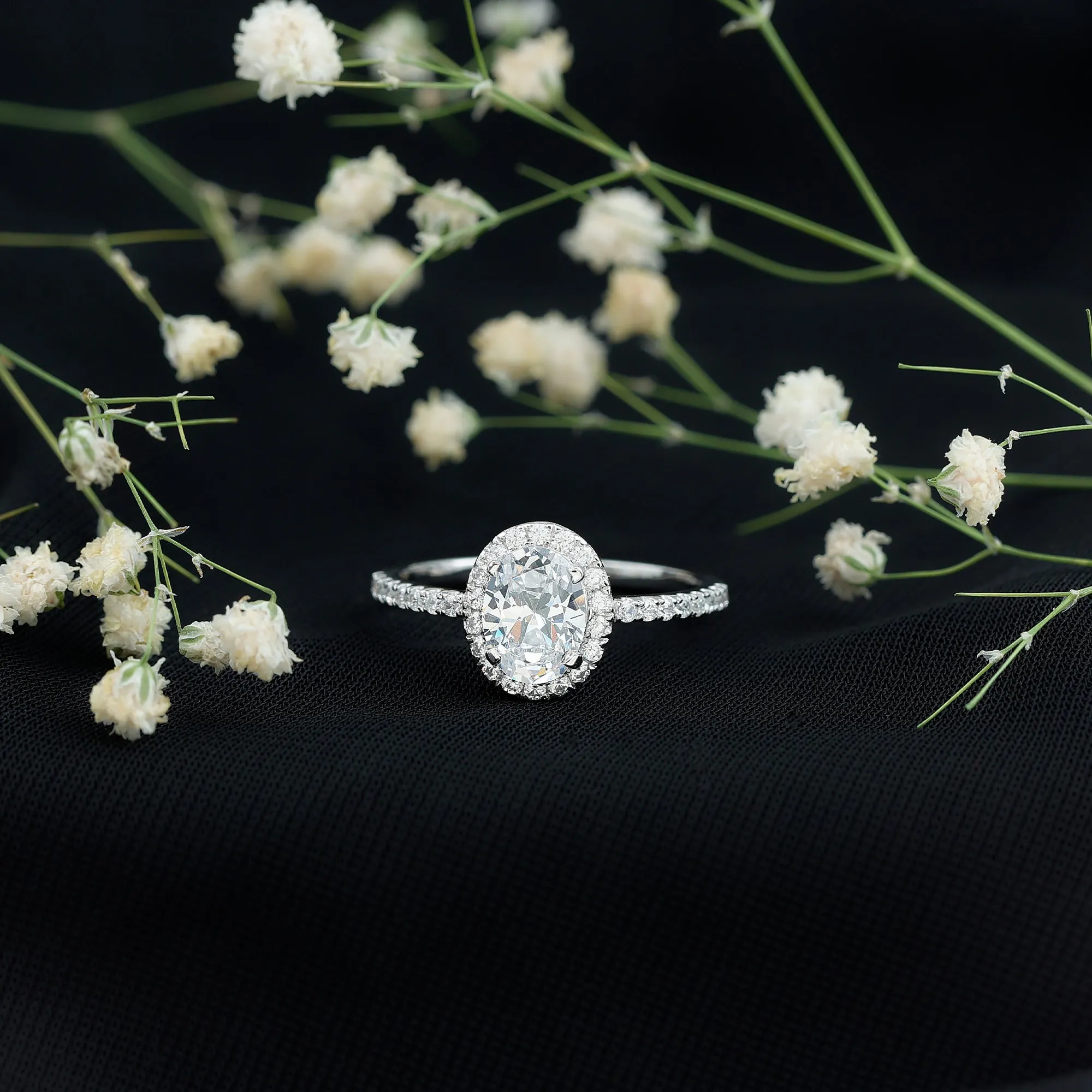 Oval Zircon Halo Engagement Ring