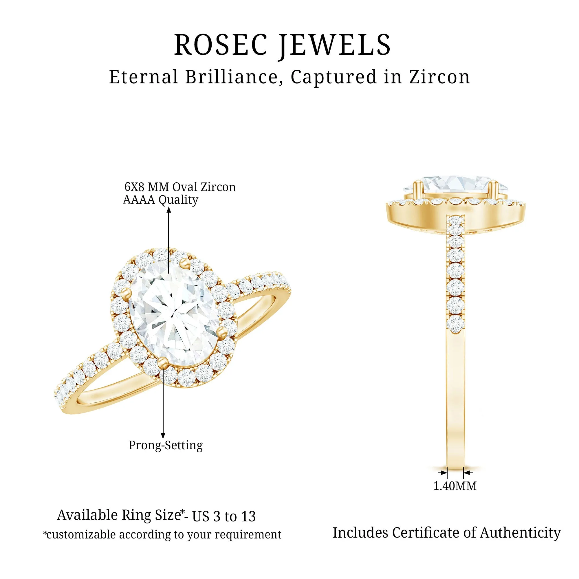 Oval Zircon Halo Engagement Ring