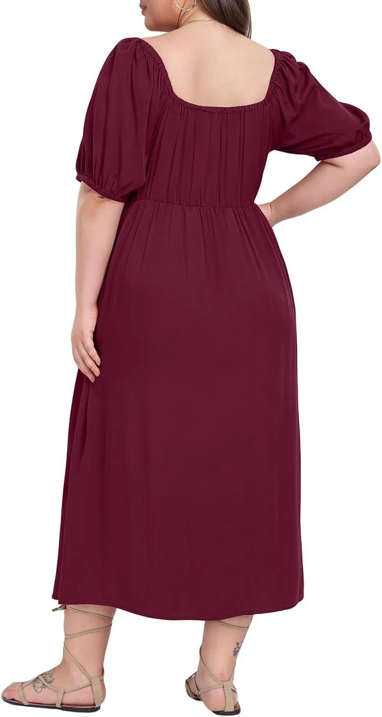 Pinup Fashion Women 2024 Plus Size Summer Casual Maxi Dress Tie Front Short Sleeve Beach Long Dresses