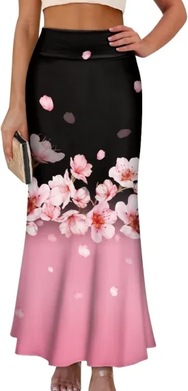 POLERO Floral Skirts for Women Zipper High Waisted Casual Long Skirt Elegant Work Office Outfits