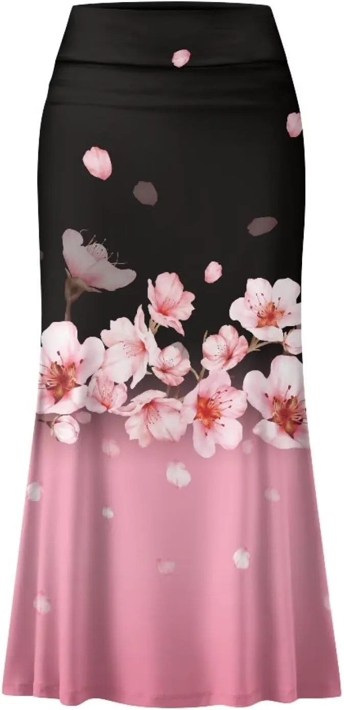 POLERO Floral Skirts for Women Zipper High Waisted Casual Long Skirt Elegant Work Office Outfits