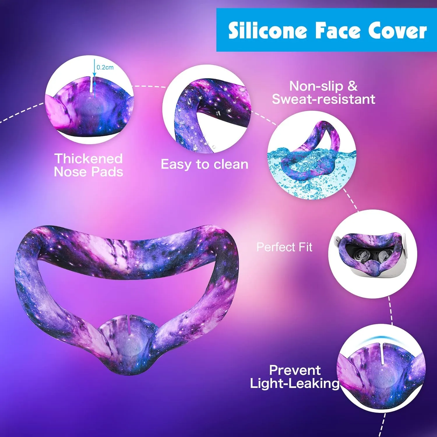 Relohas Accessories for Oculus Quest 2, VR Accessory Set for Meta Quest 2, Include Controller Grip Leather Cover, VR Shell Cover, Face Cover, The Best Gifts for Christmas and Halloween (Galaxy Purple)