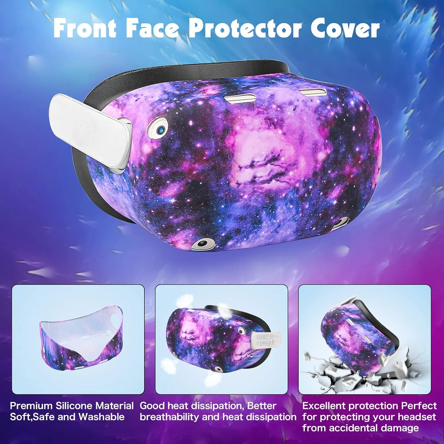 Relohas Accessories for Oculus Quest 2, VR Accessory Set for Meta Quest 2, Include Controller Grip Leather Cover, VR Shell Cover, Face Cover, The Best Gifts for Christmas and Halloween (Galaxy Purple)