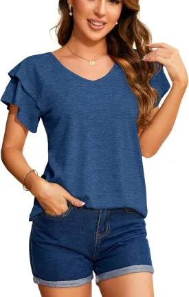 Summer Tops for Women 2025 Puff Sleeve Business Casual Blouses V-Neck Shirt